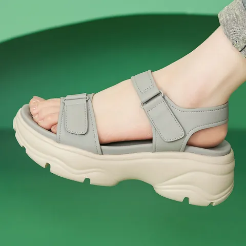Women's Platform Sandals Soft Sole Non-Slip Hook And Loop Sporty Beach Shoes Casual Summer Height Increasing Outdoor Footwear
