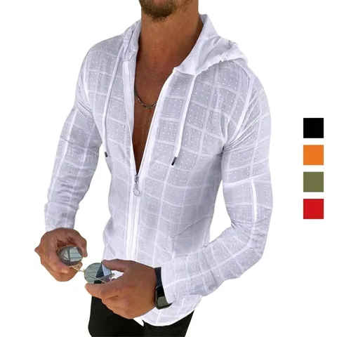 Men's Casual Slim Fit Long Sleeve Hooded Shirt Zip Up Cardigan Cotton Blend Plaid Grid Pattern Hip Hop Streetwear Hoodies