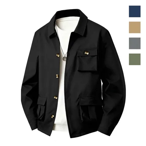 Veste Utilitaire pour Hommes Imperméable Multi-poches Couleur Unie Polyester Rigide Extérieur Décontracté Manteau à Capuche