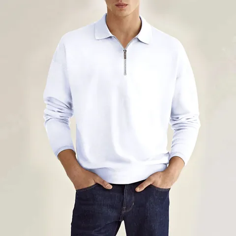 Polo de Manga Larga Casual para Hombre Con Media Cremallera Mezcla de Algodón Poliéster Color Sólido Top Deportivo de Golf