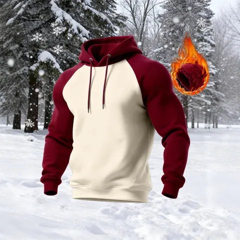 Sudadera Gruesa con Capucha para Hombre Estilo Americano Vintage Raglán Color Contraste Forro Felpa Holgada Top