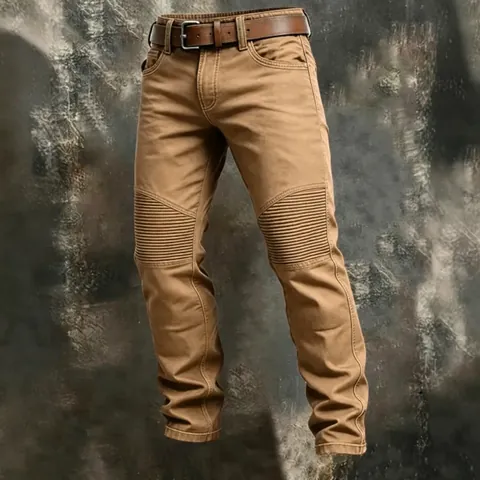 Men's 100% Cotton American Cargo Pants Casual Outdoor Straight Leg Trousers With Belt Stitched Striped Knee Work Pants