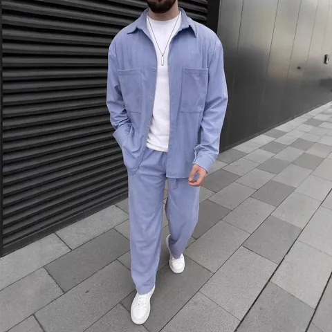 Men's Corduroy Top And Bottom Apparel Long Sleeve Flap Pocket Jacket And Straight Leg Pants Casual Fashion Urban Outfit