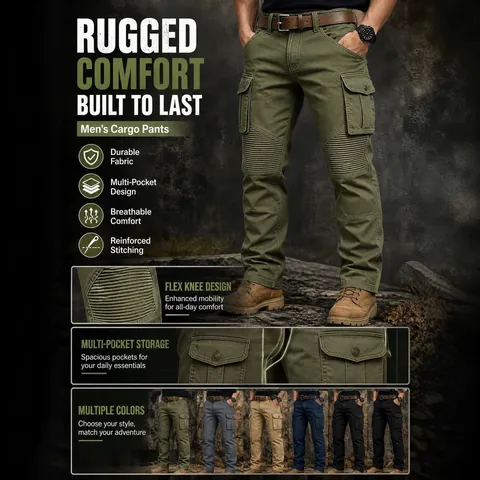 Men's 100% Cotton Cargo Pants Multi-Pocket Tactical Outdoor Casual Trousers Patchwork Straight Leg Work Pants For Men