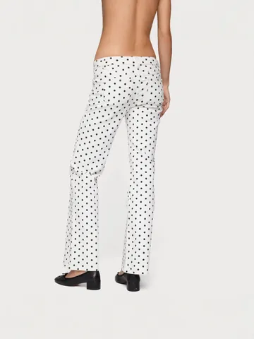 Vaqueros de Mezclilla con Lunares de Cintura Baja para Mujer Pantalones Largos Elásticos Estampados Acampanados Rectos Moda Casual