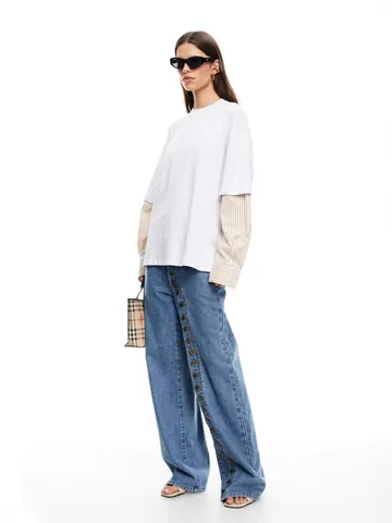 Women Streetwear Multi Button Straight Leg Denim Jeans Washed High Waist Wide Leg Long Cotton Pants Casual Female Trousers
