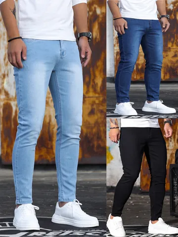 Jeans Skinny Elastici da Uomo Alta Elasticità Vestibilità Aderente Pantaloni in Denim Lavato Consumati per Uomo Streetwear Casual Moda Fondo