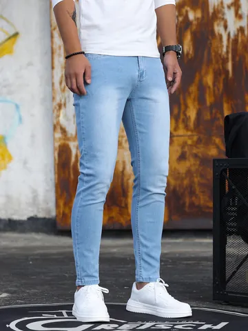 Jeans Skinny Elastici da Uomo Alta Elasticità Vestibilità Aderente Pantaloni in Denim Lavato Consumati per Uomo Streetwear Casual Moda Fondo