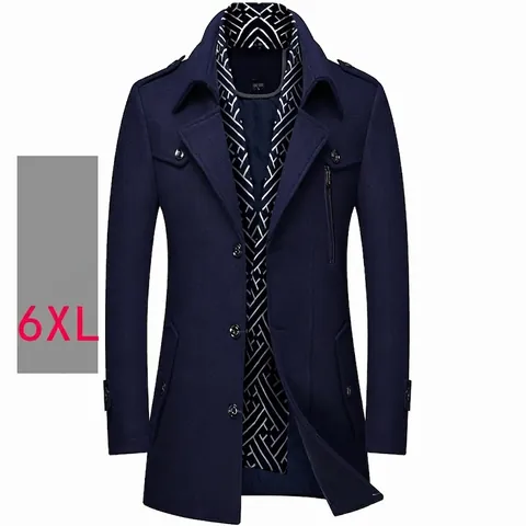 Men Woolen Overcoat Thickened Mid-length Trench Coat Scarf Collar Single-breasted Business Casual Winter Outerwear Top