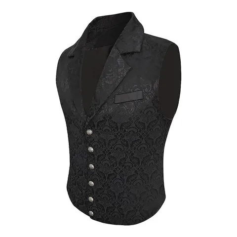 Gilet de Costume d'Affaires Rétro Britannique pour Hommes Coupe Ajustée Jacquard Col en V sans Manches Simple Boutonnage