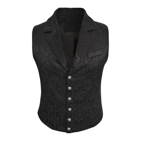 Gilet de Costume d'Affaires Rétro Britannique pour Hommes Coupe Ajustée Jacquard Col en V sans Manches Simple Boutonnage