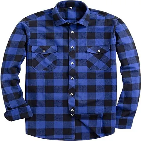 Herren Casual Karo Flannelhemd Langarm Buffalo Check Button Down Top mit Taschen Koreanischer Stil Lockere Passform Hemd
