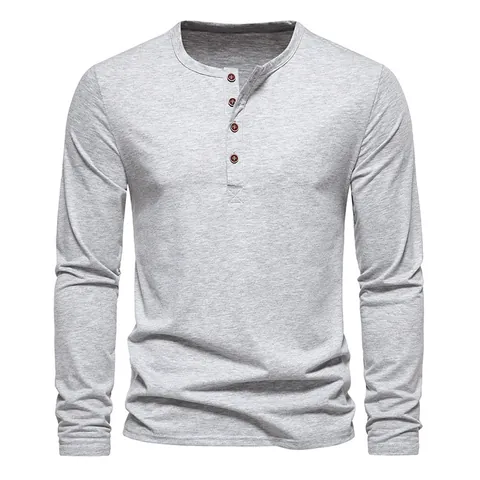T-shirt Henley à Manches Longues pour Hommes Coton Décontracté Slim Fit Patte à 4 Boutons Basique Couleur Unie