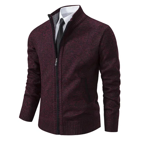 Men's Winter Rabbit Hair Knitted Cardigan Sweater Stand Collar Full Zip Jacket Thick Warm Casual Marl Knit Outerwear For Men