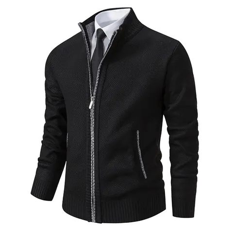 Men's Winter Rabbit Hair Knitted Cardigan Sweater Stand Collar Full Zip Jacket Thick Warm Casual Marl Knit Outerwear For Men