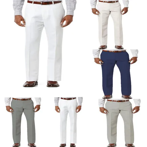 Men's Casual Cotton Linen Blend Pants Breathable Solid Color Straight Leg Trousers With Pockets Everyday Business Casual Chinos
