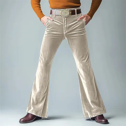 Men Retro Velvet Flared Trousers Slim Fit Bell Bottom Formal Suit Pants Solid Color Gold Velvet Trousers for Party Banquet