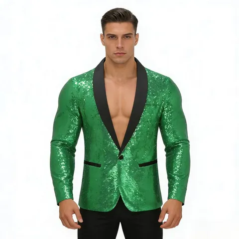 Men's Sequin Suit Jacket Glitter Shiny Blazer Shawl Lapel Single Button Tuxedo Coat For Party Stage Performance Wedding