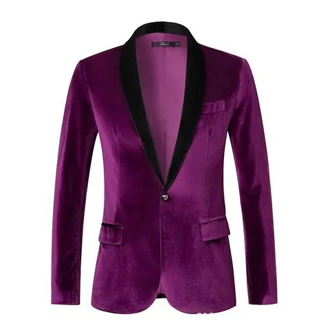 Heren Slim Fit Fluwelen Pak Jas Luxe Goud Fluweel Sjaalkraag Eén Knoop Casual Blazer Voor Bruiloft Feest Podium Optreden