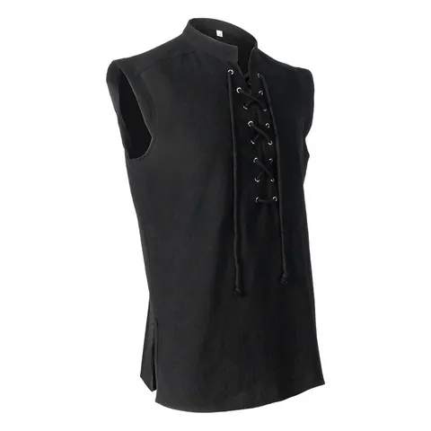 Medieval Men's Vintage Cotton Vest Renaissance Lace-Up Victorian Steampunk Sleeveless Waistcoat Halloween Cosplay Top