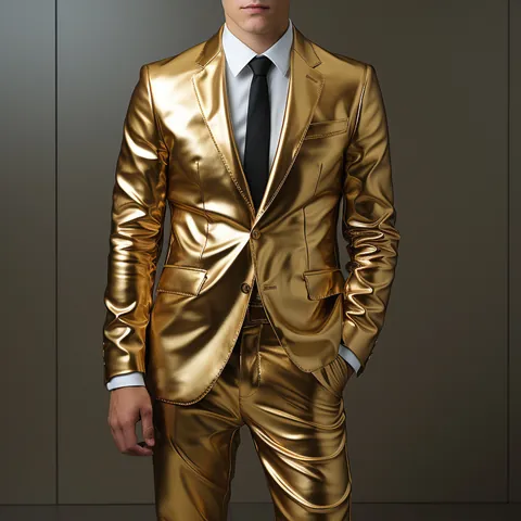 Men Shiny Metallic Gold Silver Suit Set Notch Lapel Single Breasted Blazer With Pants Party Stage Nightclub Costume Wear