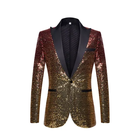 Heren Gradiënt Lovertjes Kostuum Jas Slim Fit Sjaalkraag Eén-Knoop Blazer Voor Zanger Podiumoptreden Jaarlijkse Bijeenkomst