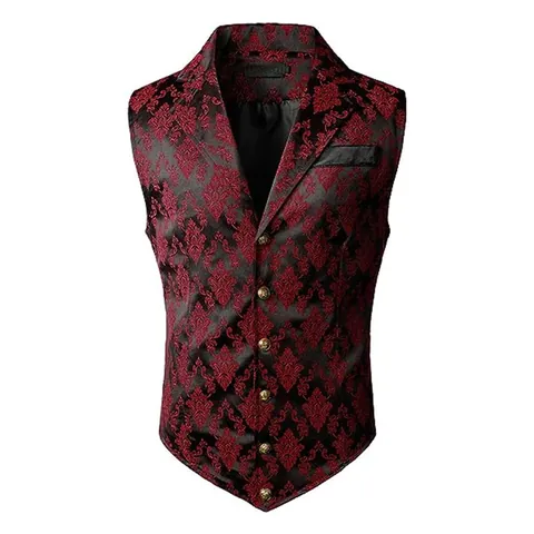 Gilet de Costume Rétro Britannique pour Hommes Coupe Ajustée Vintage Jacquard Damassé Col en V sans Manches en Acrylique