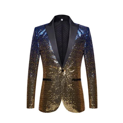 Heren Gradiënt Lovertjes Kostuum Jas Slim Fit Sjaalkraag Eén-Knoop Blazer Voor Zanger Podiumoptreden Jaarlijkse Bijeenkomst