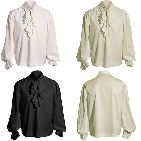 Blouse à Volants Gothique Médiévale Unisexe Chemise Vintage Jacquard Polyester Manches Longues Renaissance Pirate Top Femme