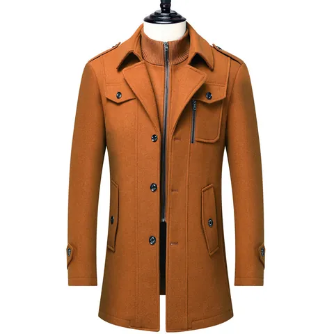 Cappotto da Uomo in Misto Lana Business Casual Invernale Doppio Colletto Media Lunghezza Slim Fit Caldo Moda Top
