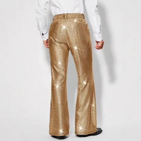 Men Performance Sequin Grid Pants Polyester Shiny Stage Party Banquet Trousers Mid-Waist Western Fashion Luxury Show Bottom