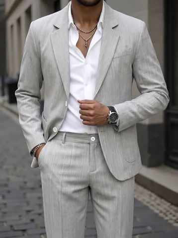 Men's Business Notch Lapel Suit Set Slim Fit Solid Color Two-Piece Jacket Trousers For Banquet Office Wedding Groom Suit