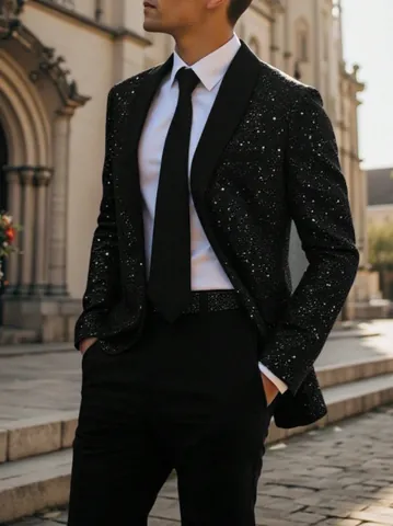 Heren Glinsterende Pailletten Colbert Sjaalkraag Slim Fit Glanzend Sterren Blazer Voor Bruiloft Banket Feest Gala Formele Avondkleding