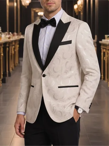 Men Elegant Jacquard Blazer Floral Tuxedo Jacket Peak Lapel Formal Party Suit Blazer For Banquet Wedding Event Host