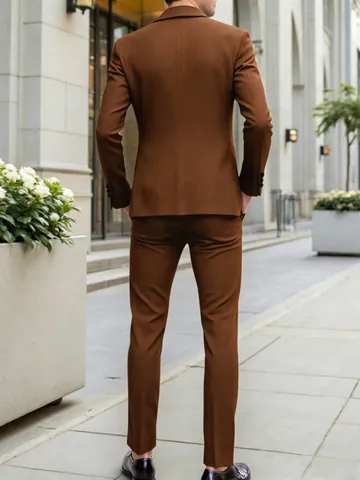 Men Business Suit Set Slim Fit Formal Jacket Pants For Wedding Banquet Business Professional Solid Color Polyester Suit