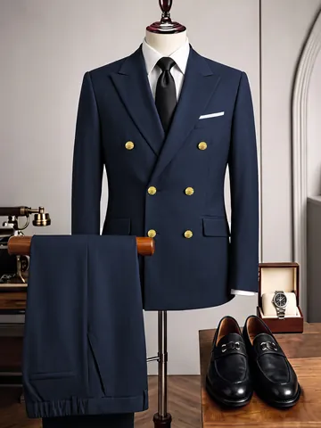 Men Business Suit Set Notch Lapel Slim Fit 2 Piece Tuxedo For Wedding Banquet Party Gentlemen Polyester Suit Top And Bottom
