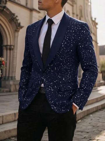 Heren Glinsterende Pailletten Colbert Sjaalkraag Slim Fit Glanzend Sterren Blazer Voor Bruiloft Banket Feest Gala Formele Avondkleding