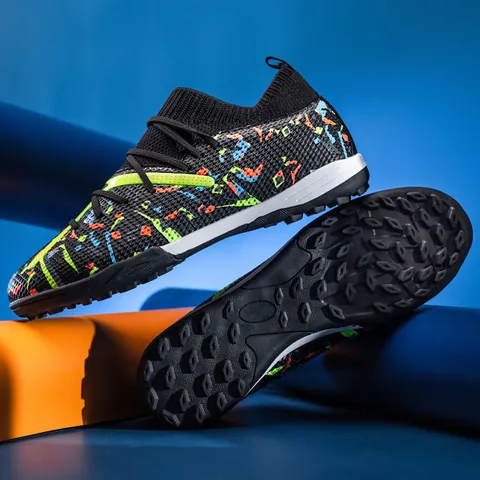 Professional Soccer Shoes Men Women Indoor Outdoor Cleats Turf Training Football Boots Colorful Graffiti Printed Pattern Breathable Mesh Upper Anti Slip Rubber Sole Athletic Footwear