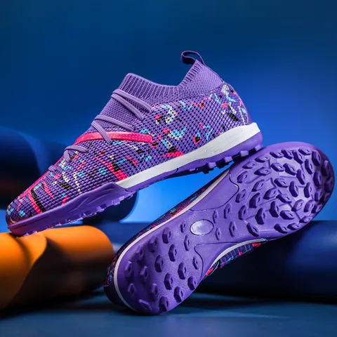 Professional Soccer Shoes Men Women Indoor Outdoor Cleats Turf Training Football Boots Colorful Graffiti Printed Pattern Breathable Mesh Upper Anti Slip Rubber Sole Athletic Footwear