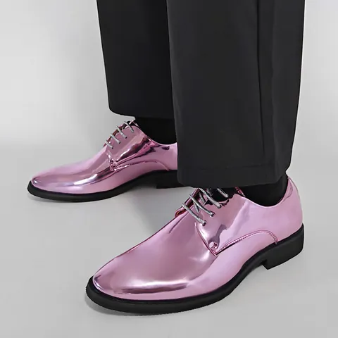 Men's Metallic Shiny PU Leather Pointed Toe Oxford Shoes Large Size 50 Business Formal Dress Shoes For Wedding Stage Performance