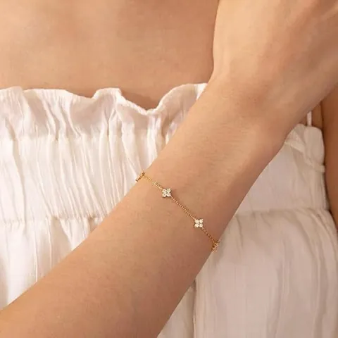 18K Vergoldetes Kupfer Strass Stern Vierblättriges Kleeblatt Armband Handkette Halskette Für Damen Einfacher Schmuck Geschenk
