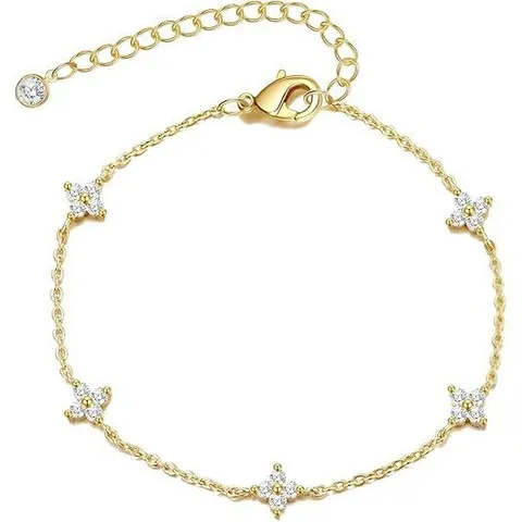 18K Vergoldetes Kupfer Strass Stern Vierblättriges Kleeblatt Armband Handkette Halskette Für Damen Einfacher Schmuck Geschenk