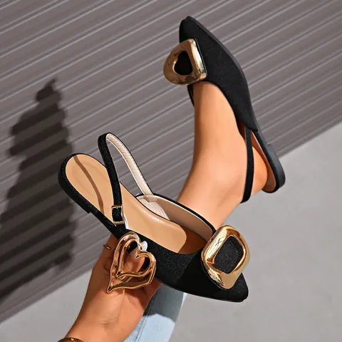 Sandalias Planas de Punta Fina de Estilo Francés Para Mujer Con Hebilla Dorada Grande Calzado de Verano Minimalista