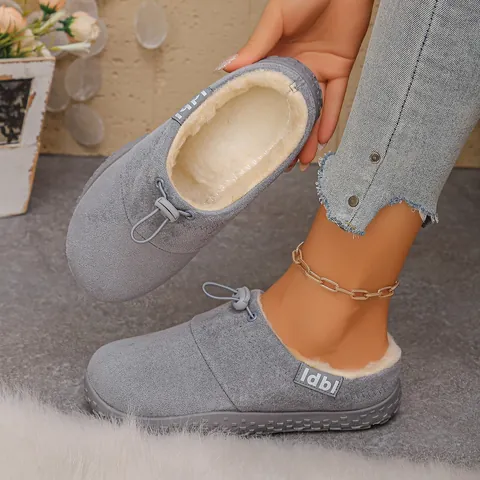 Women's Plush Warm Winter Slippers Faux Suede Thick Sole Clogs Outdoor Indoor Slip-on Casual Mules Faux Fur Lining Home Shoes