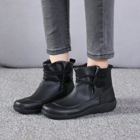 Women Retro Martin Boots Microfiber Faux Leather Short Boots Plush Lined Lace-up Casual Sports Style Autumn Winter Boots