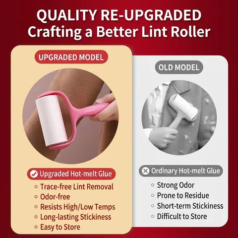 Pink Lint Roller For Clothes Pet Hair Remover Manual Tear-Off Adhesive Paper Roll With Ergonomic Handle Cleaning Tool