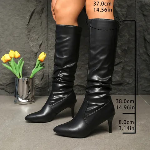 Women Pointed Toe Slouchy Boots Thin High Heel Slouchy Tall Boots Fashion PU Leather Autumn Winter Sexy Slouchy Style Boots