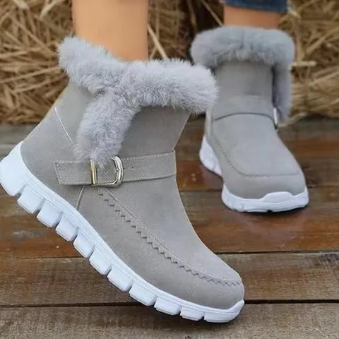 Stivali da Neve da Donna in Ecopelliccia Moda Inverno Stivali Martin Caldi con Cerniera Laterale Suola Spessa Antiscivolo in Pelle PU Scarpe di Cotone