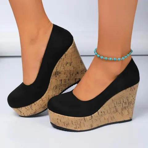 Zapatos de Cuña para Mujer PU Gamuza Plataforma Tacones Altos Color Sólido Boca Superficial Sin Cordones Moda Oficina Vestir