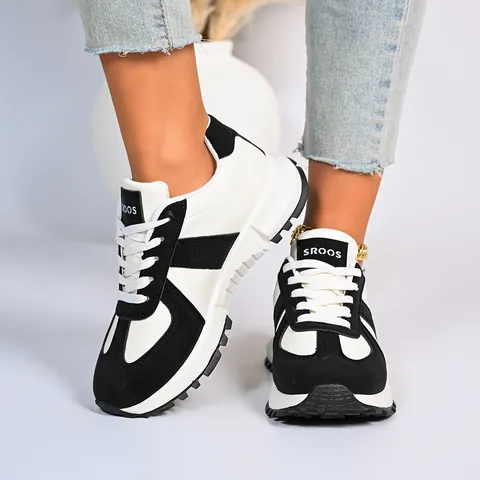 Sneakers da Donna alla Moda Blocchi di Colore Scarpe Chunky Stile GAT Rétro Aumento Altezza Casual Low Top Lacci Scarpe da Camminata